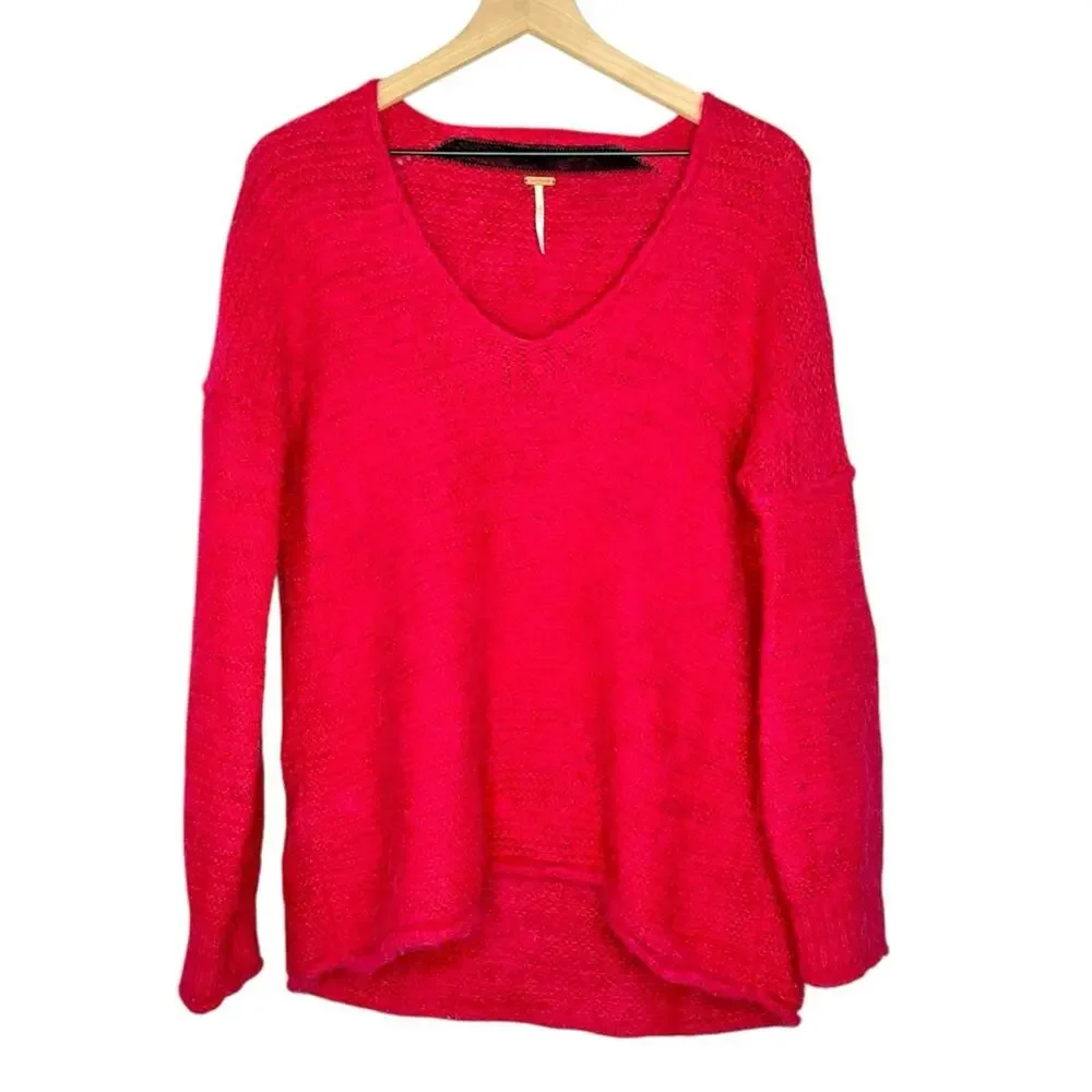 Free People All Mine Slouchy Alpaca Blend Sweater Raspberry Pink M Oversized